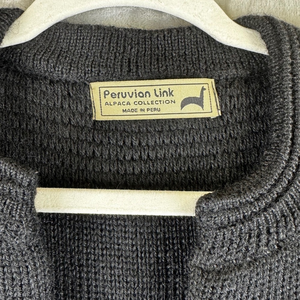 Peruvian Link Cardigan Women M/L Black Alpaca Open Front Knit Sweater (1502) - Picture 2 of 12